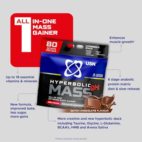 USN Hyperbolic Mass Dutch Chocolate 6kg: High Calorie Mass Gainer Protein Powder for Muscle Building and Weight Gain - Improved Formula & Flavour with 7.5g Creatine Monohydrate and Less Sugar - Image 5