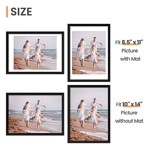 Image of upsimples 10x14 Picture Frame, Display Pictures 8.5x11 with Mat or 10 x 14 Without, Wall Hanging Diamond Frames, Black, 1 Pack