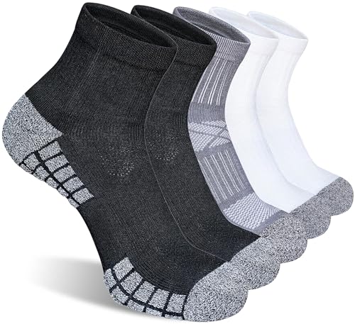 Mens Athletic Cushioned Quarter Socks Anti-Blister Comfort Running Ankle Socks 5 Pairs