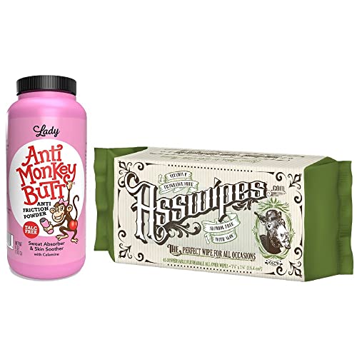Fresh Body FB Lady Monkey Butt and Asswipes Bundle: 6oz Lady Anti Monkey Powder with Calamine and Asswipes All Over Cleansing Hygiene Wipes with Aloe and Vitamin E