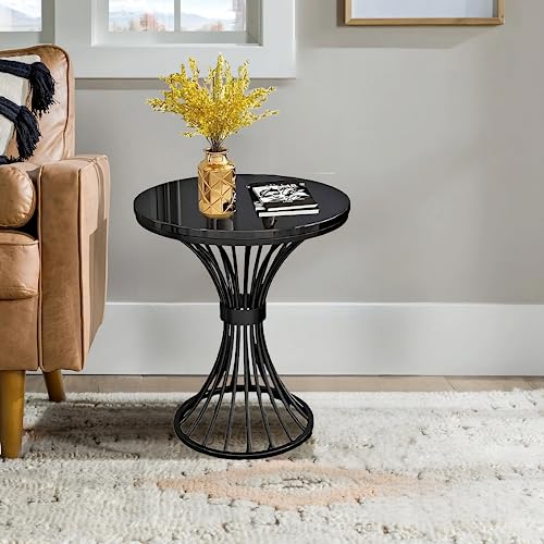 Image of Round Coffee Table Side Table Modern Home Decor Tea End Table for Living Room Bedroom and Balcony (Black)