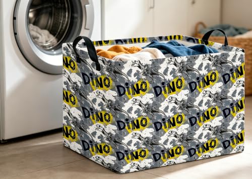 Image of CLOCOR Rectangular Storage Basket,Collapsible Storage Bin,Gift Basket(Grey Dinosaur)