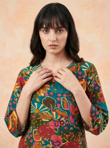 Image of Bee M Pee Designer Trendy Floral Printed Poly Rayon Cotton Kurta Coord Sets for Women | Stylish Casual Kurti Tunic Cord Set with Pant for Woman for Office
