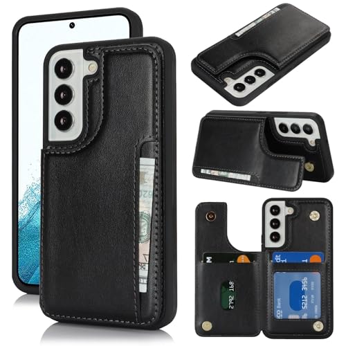 iCoverCase Compatible with Samsung Galaxy S22 Case with Card Holder S22 Wallet Case for Women Men [RFID Blocking] PU Leather Protective Phone Case for S22 5G (Black)