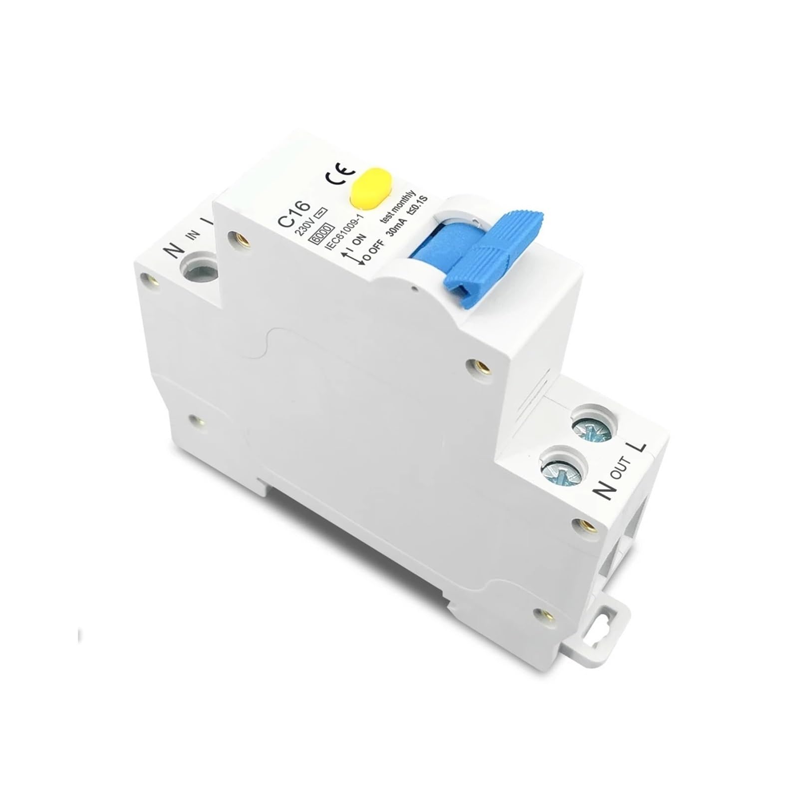 Interruttore magnetotermico differenziale 1P+N, 6-32A 230V 6kA | RCBO 1P+N, dispersione 30 mA, 6-32 A, potere di interruzione 6 kA. 230 V. Scollega fase e neutro.(6A)