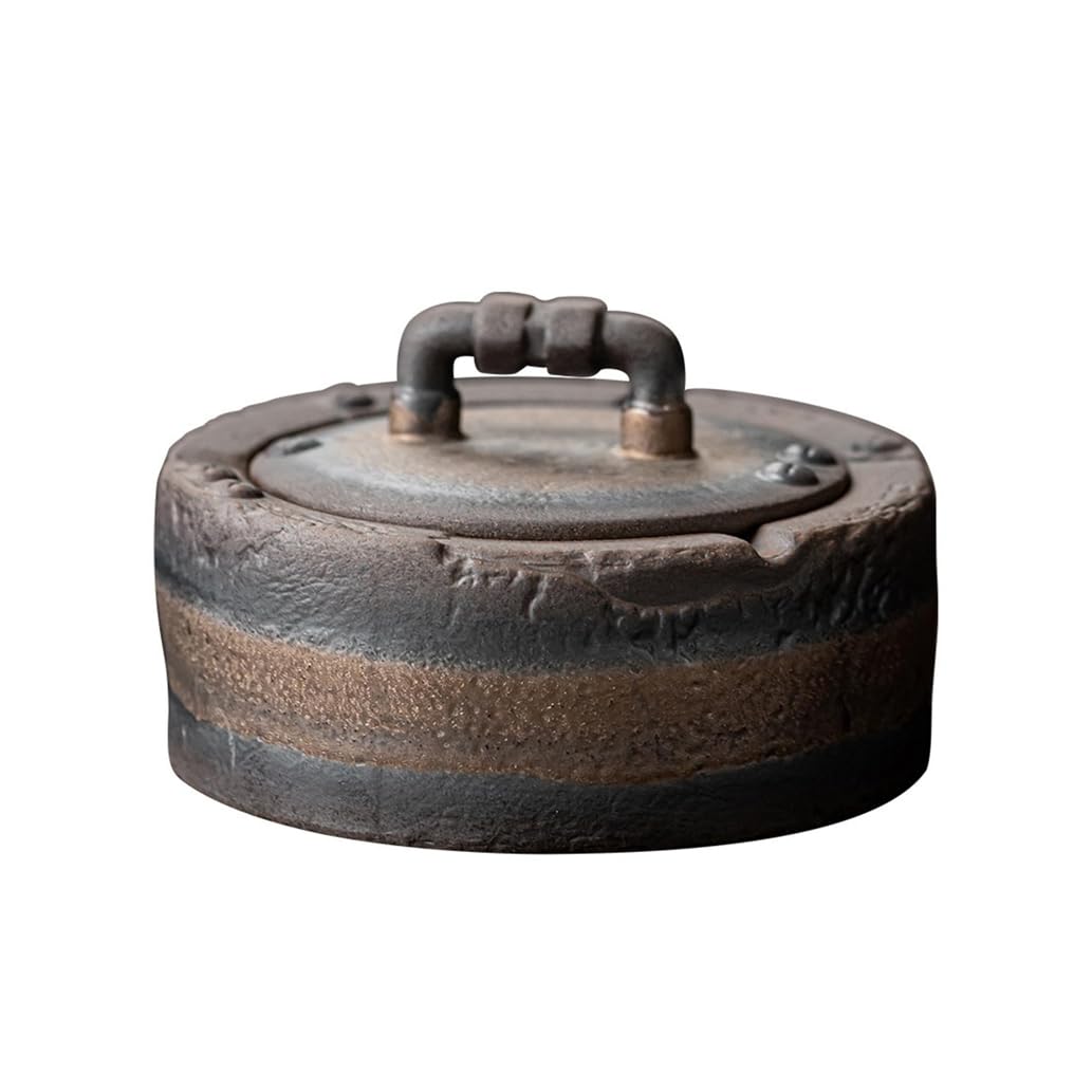 GVILTY Posacenere di Sigaretta in Ceramica Vintage con Coperchio, posacenere di Sigaretta in Ceramica da Tavolo per Interno Esterno e Tavolo Decorativo posacenero Brown