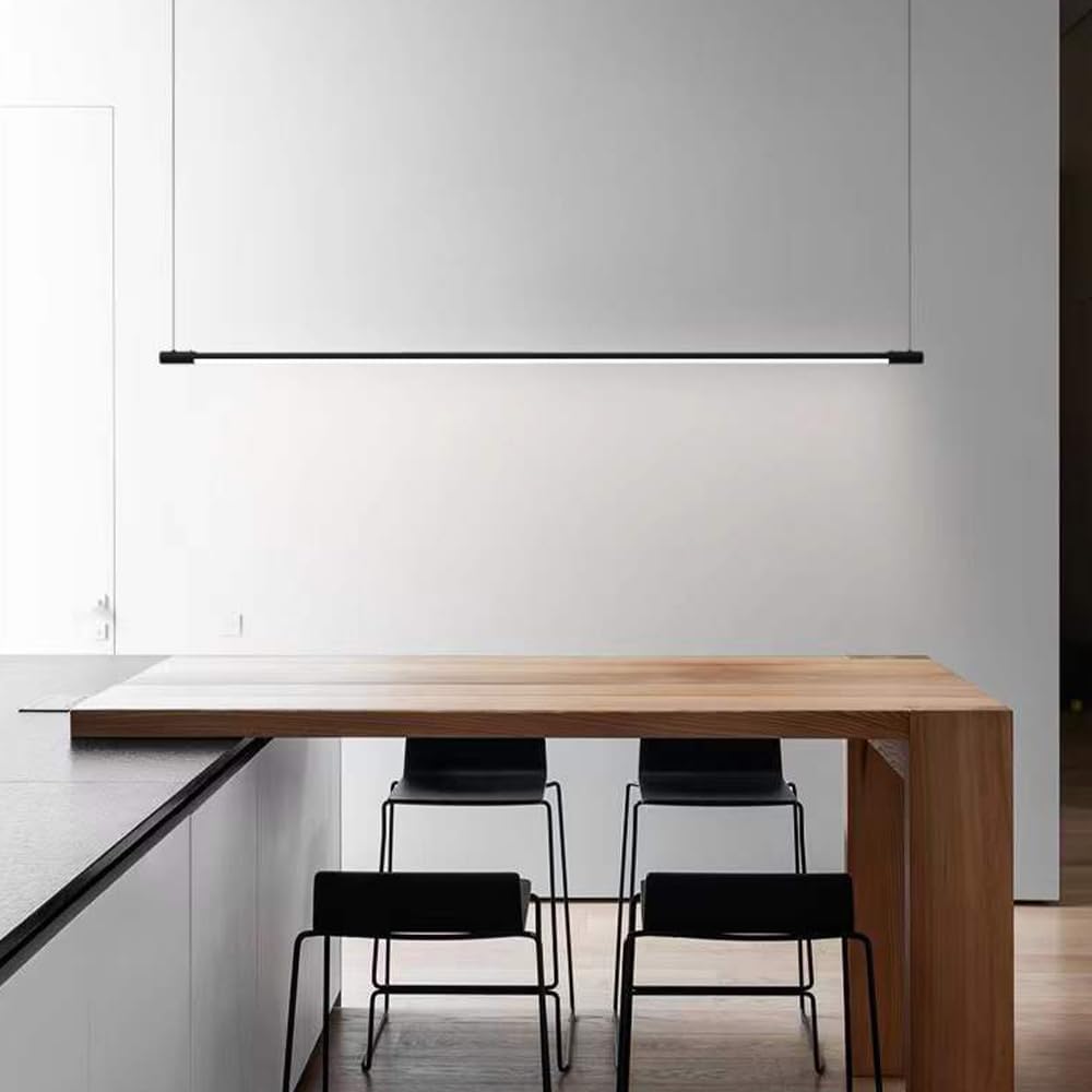 Led Linear Light, Modern Simple Hanging Lamp for Kitchen Island, Black Adjustable Lighting, Dining Room Bar Living Room Bedroom Bedside Hanging Ceiling Lights, 1-Pack/White Light/100Cm