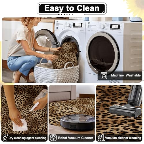 Tapete decorativo rectangular 5x7 con diseño de leopardo miniatura 4