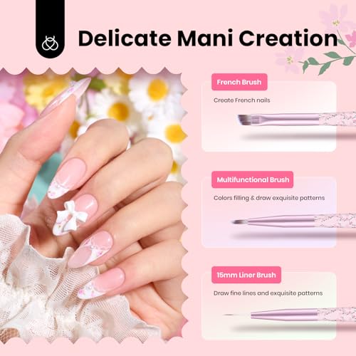 Image of Beetles Gel Polish Nail Art Brushes Set, 6 Pcs Fingernail Art Design Pen, Floral Pattern Handle, Gradient Bristles Nail Brush Set DIY with Palette Dotting Manicure Tool Kit
