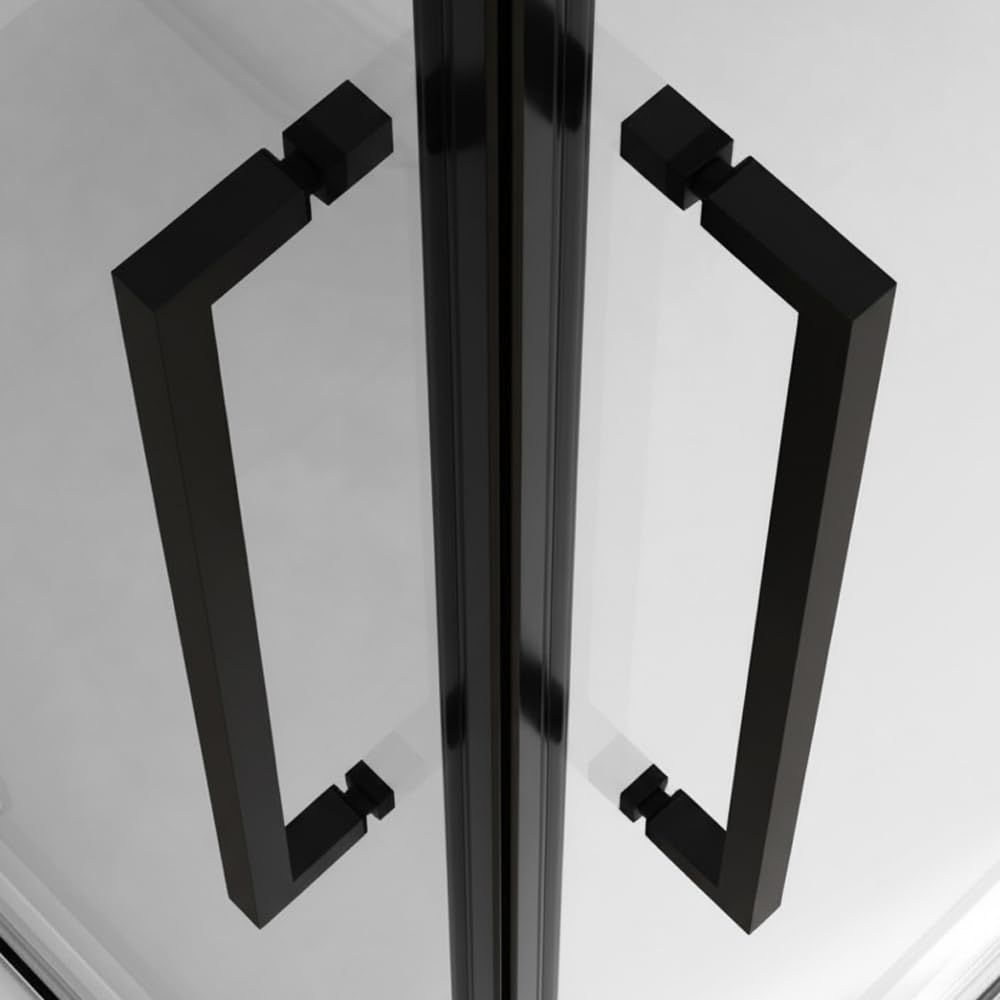 Box Doccia Angolare 70x80 Con Doppia Porta A Soffietto In Vetro Temperato Trasparente E Profili Nero Opaco - Linea Neos - H 195 Cm E Spessore 6 Mm