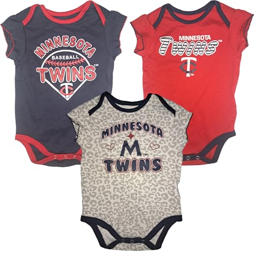 VF Minnesota Twins Infant Toddler Girl's 3-Piece Creeper Set - Soft 100% Cotton - Cute Team Spirit Outfits- 3 Designs (18 Months)