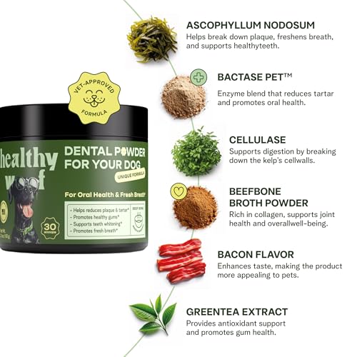 Image of Dental Powder for Dogs Teeth Cleaning. Complete Oral Care Bone Broth. Made in the USA. 2.1 oz, 30 Scoops