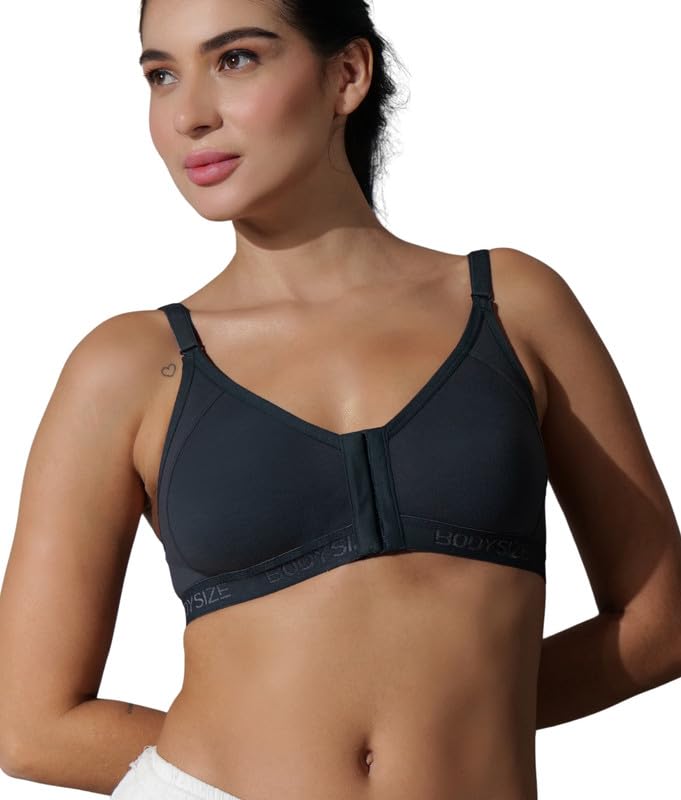 Image of BODYSIZE Cotton Front Open Bra for Women Daily Use | Non-Padded, Non-Wired | Sweat Absorbent Seamless Bra | Full Coverage Regular Wear | Twin Hook Adjuster (Cup Size: B)