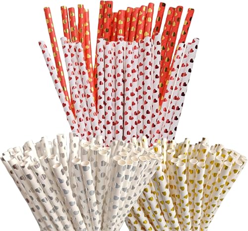 200 pitillos de papel con diseño corazón foil rojo, plata y dorado miniatura 1