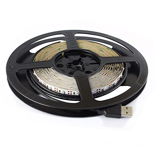5V USB LED Strip Light 5M SMD 3528 with 3M Tape for TV Computer Backlighting (5M,3528,Non-Waterproof, Red)