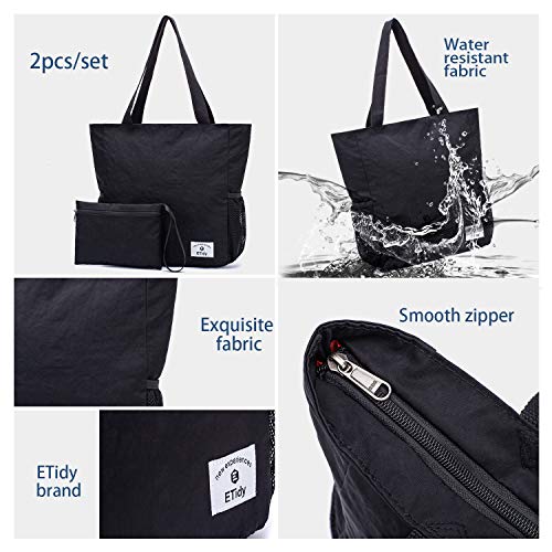 ETidy Large Capacity Foldable Tote Bag With Zipper Water-resistant SandproofWomen Beach Bag Handbag GymBag Travel ShoppingBag4