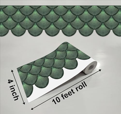Image of WallDesign Green Matrix Shell - 4 in X 10 Feet Self-Adhesive Durable Border Roll for Bathroom, Kitchen, Counter, Wall, Home Decoration