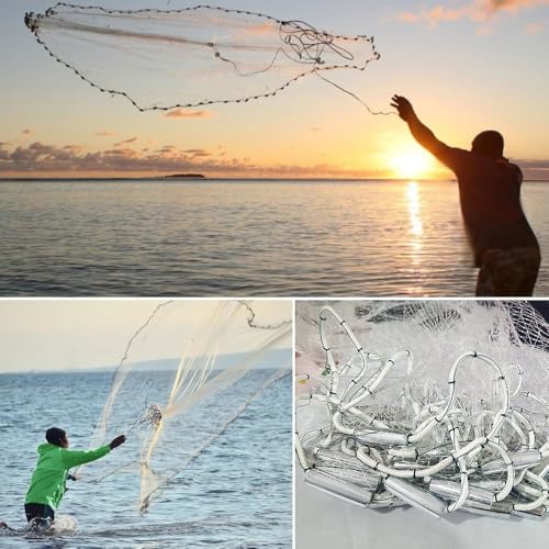 Wurfnetz zum Fischen,Angelnetz Durchmesser 2,4 m,Monofilament Handwurf Fishnets Salzwasser-Fischnetz,Salzwasser Fischernetz aus Nylon,Wurfnetz EIN-Finger-Fischernetz,für Süßwasser und Salzwasser