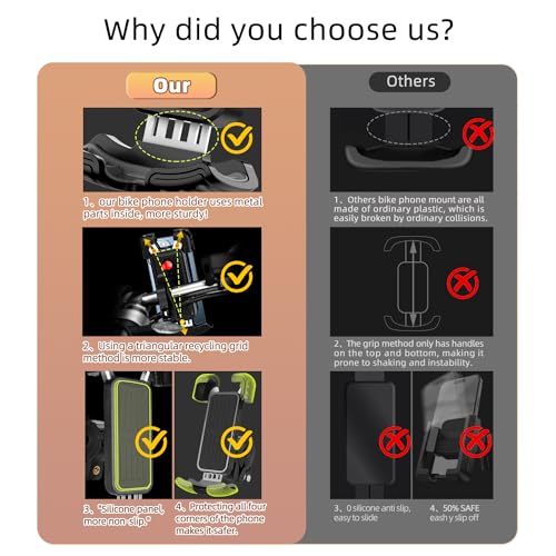 Marspeeder Bike Motorcycle Phone Mount,[Super Stable Metal] Bike Motorcycle Phone Holder with Security Lock, Bicycle Phone Mount with Soft Cushion & Adjustable Clip Compatible with 4.7''-6.8'' Phone