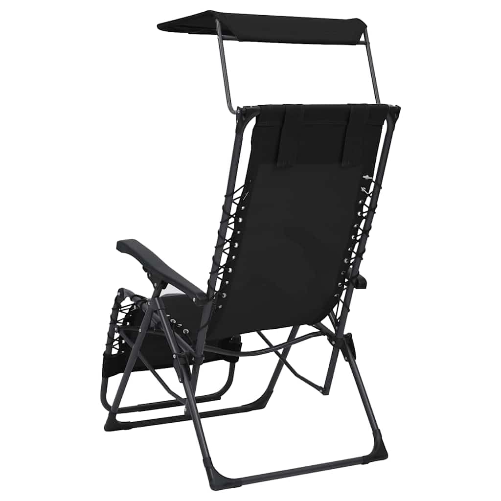Verstellbarer Klappbarer Textilene Gartenliege Schwarz mit Sonnendach, Lounge Liegestuhl für Terrasse Balkon Garten Pool Strand Camping Wellness, wetterfest und leicht