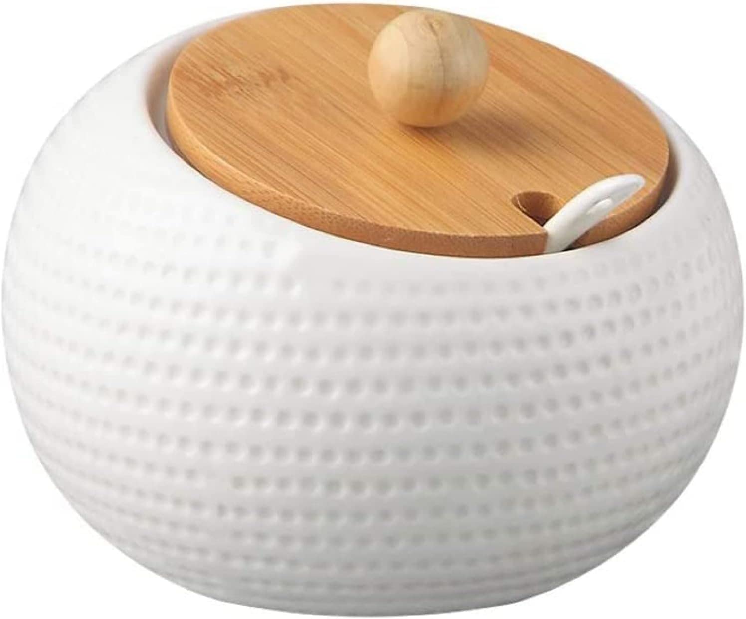 Zuccheriera in Ceramica Zuccheriera in Porcellana con Coperchio e Cucchiaio in Porcellana 180ml a Forma di Striscia, Completo per Bar Cucina e Colazione casalinga (Bianco Opaco) -9,7 * 6,5 cm