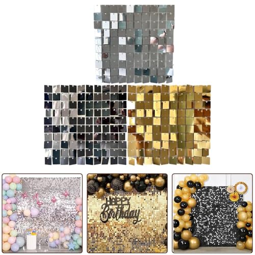 Eawfgtuw Paneles cuadrados de lentejuelas para telón de fondo de pared, 30 x 30 cm, purpurina para decoración de bodas, cumpleaños, aniversarios, compromisos, eventos, color plateado (plata)