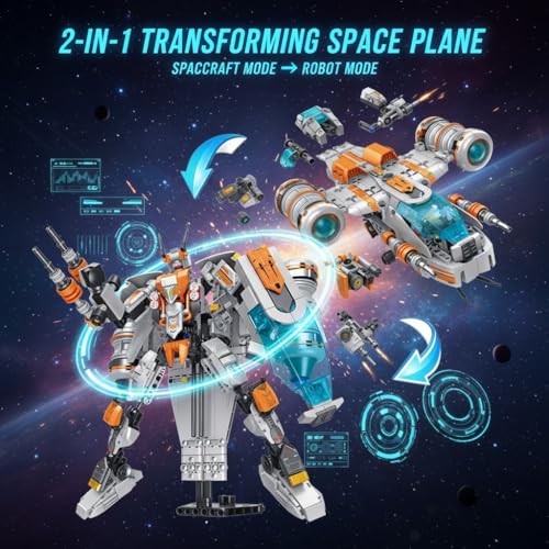 Image of SKY LINE OCEAN 2-in-1 Space Plane Building Block Set (Model 9315), 692+ PCS Transforming Aircraft & Spacecraft Kit, STEM Construction Toy Gift for Kids & Teens | 5 Year Structural Warranty