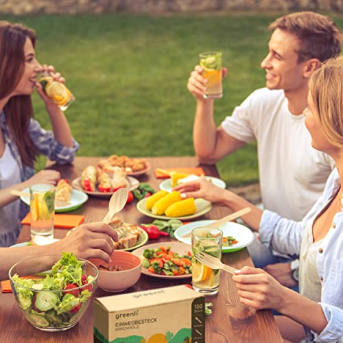 greenli® Einwegbesteck Set - 150 Holzgabeln, Holzmesser und Holzlöffel - Nachhaltiges Holzbesteck Einweg - Image 8