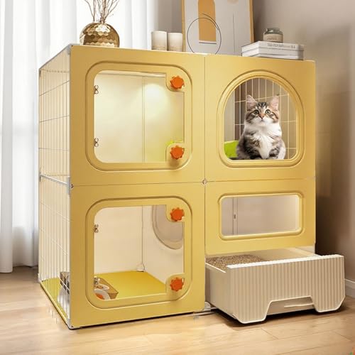 猫 キャットージ ケージ ゲージ 猫ケージ キャットタワー スタジアム 猫トイレ付 頑丈 組立簡単 脱走防止 留守番 多頭飼い 保護 脱走防止 檻ねこ (72*36*72)