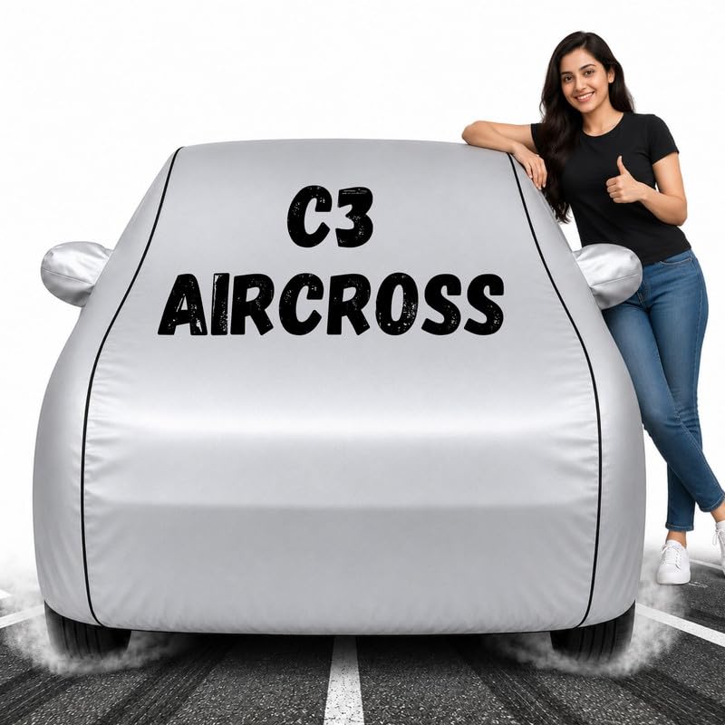 Image of Custom Fit Silver 100% Waterproof C3 Aircross Car Cover | Polyester Car Body Covers for Rain & Sun | UV Protection, Dustproof, Scratch Resistant, Windproof, Heat Resistant