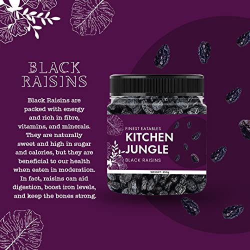 Image of Kitchen Jungle Black Raisins 500Gm (250Gm*2Jar) Seedless Dry Grapes Kali Kishmish Dry Fruits, Fresh