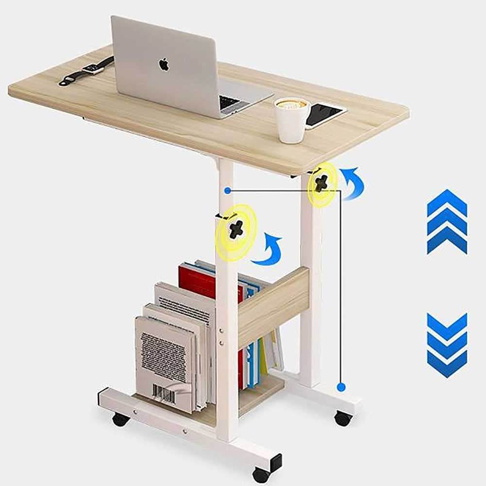 BAKAJI Escritorio Mesa de Trabajo Porta PC Ordenador Altura Regulable Mesa sofá con Tablero y Estante Inferior de Madera MDF Estructura Metal diseño Moderno 60 x 40 x 86 cm (Roble)