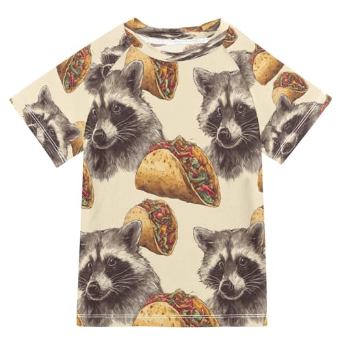 Boys Short Sleeve T-Shirts Raccoon Tacos Food Rashguard Kids Swim Shirts Sun UPF 50+