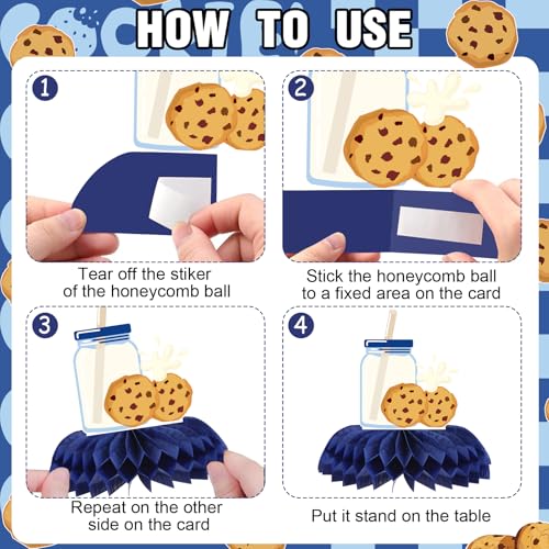 Image of Milk Cookies Birthday Decorations - 9 Pcs Milk and Cookie 1st Birthday Honeycomb Centerpieces, Bule Brown One Sweet Table Toppers Centerpieces, Photo Booth Props for Boys 2nd 3rd Party Decor