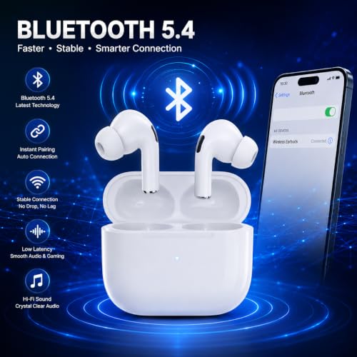 Image of Bluetooth 5.4 Wireless Earbuds with 36 Hours Playtime, HD Calling Mic, Touch Controls, Fast Pairing, Lightweight TWS Earphones with Charging Case for Android & iOS