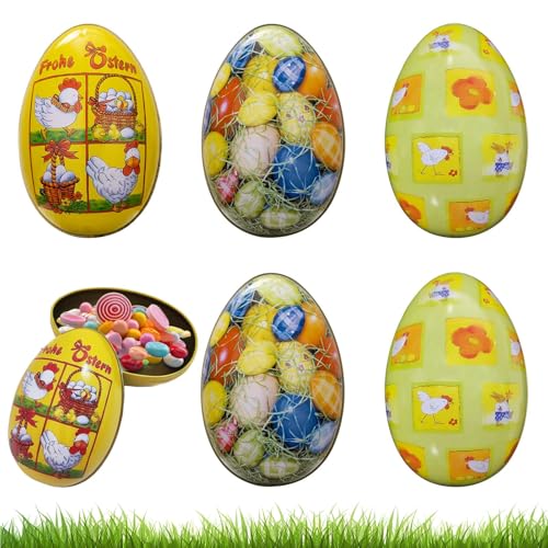 Shyllin Osterei Zum Befüllen, 6 Stück Ostereier Keksdose Metall mit Deckel, Ostereier Weißblech, Ostereier Keksdosen aus Eisen, Geeignet zum Verpacken von Ostergeschenken, Keksen und Süßigkeiten