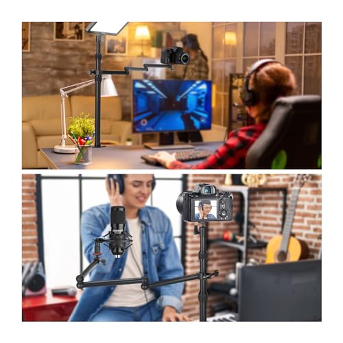 Image of NEEWER Upgraded Overhead Camera Rig with Trifold Camera Boom Arm (Max Load 2lb), 47 inch /1.2m Telescopic Desk Mount Stand (Max Load 8.8lb) with Phone Clamp Ball Head for LED Light Webcam Mic, TL253A+MH022
