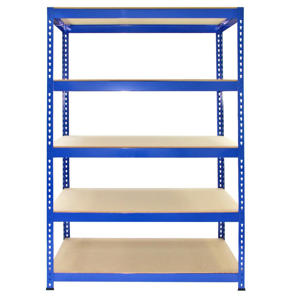 Monster Racking Blue Q-Rax Metal Racking Units 120 X 50 X 180Cm - 5 Tier Storage Bay Garage And Warehouse Storage Free Rubber Mallet