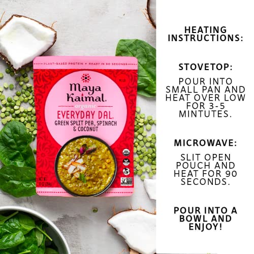 Image of Maya Kaimal Foods - Organic Indian Everyday Dal - Variety Pack 10oz - Red Lentil, Black Lentil, Green Split Pea - Fully Cooked - Vegan - Microwavable - Ready to Eat Meals - Pack of 3