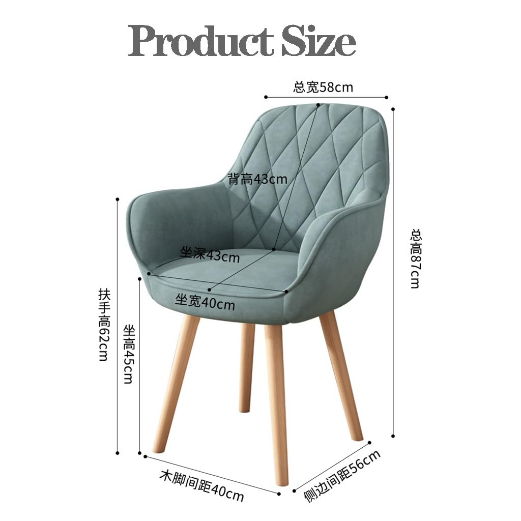 Poltrona girevole, sedia imbottita per sala da pranzo e ufficio, senza ruote, gambe in legno, elegante sedia per il trucco in tessuto blu per piccoli spazi