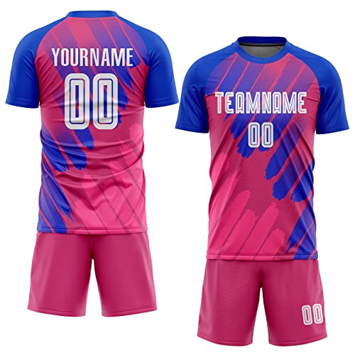 Personalized Soccer Shirts Printed Name Number Custom 3D Pattern Pink VS Blue Football Team Training Uniform Make Your Own Sports Fan Athletic Jersey Set for Men Women Kids Boys Girls Plus Size Tee