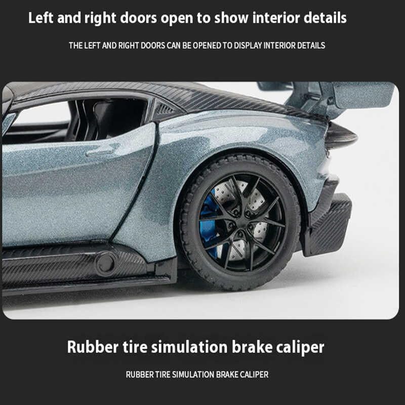 Image of Model Car Exclusive Alloy Metal Pull Back Die-cast Car Metal Pullback Toy car with Openable Doors & Light Music Best Gifts Toys Kids (1:32 Scale Aston Martin Vulcan - Grey)