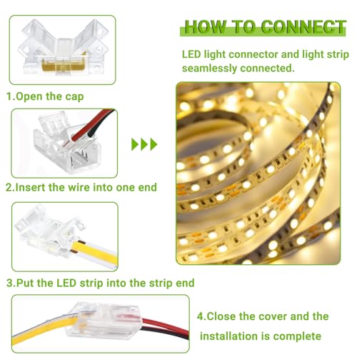 EPLZON 2 Pin 8mm Connector for COB RGB LED Strip - Fast Adapter, No Backlash for Lighting 5050 (20pcs), Multi-coloured - Image 4