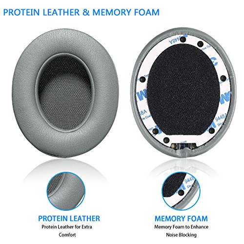 Jecobb Studio 2.0 Replacement Earpads Ear Cushion Pads With Protein Leather & Memory Foam For Beats Studio 2 Wired/Wireless, B0500 / B0501 Over-Ear Headphones By Dr. Dre Only (Grey) #TOP2