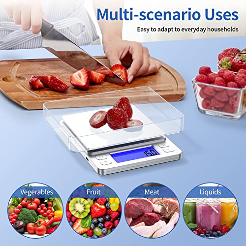 Food Scale, 3000G/0.1G High Precision Digital Kitchen Scale For Food Ounces And Grams, Smart Weight Scale For Weight Loss, Coffee Cooking, Jewelry, Powder With Lcd Display And 2 Tray #TOP6