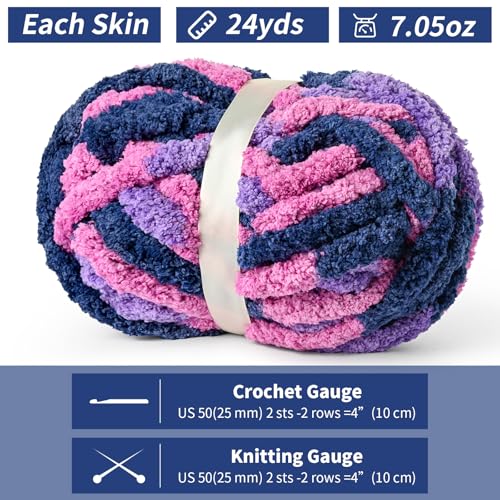 Image of 10 Pack Jumbo Chunky Yarn for Hand Knitting, Fluffy Chunky Chenille Yarn for Crocheting, Variegated Chunky Knit Baby Blanket Yarn, 240 yds /70.5 oz Super Bulky Yarn(Vibrant Purple)