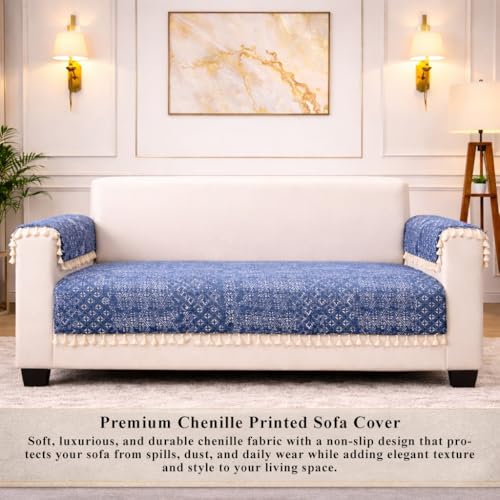 Image of STITCHNEST Woven Fabric Sofa Cover 3 Seater with 2 Hand Rest Covers - Washable Black Sofa Cover with Tassels - Durable Premium Fabric - Stylish Sofa Protector for Living Room & Furniture Decor12