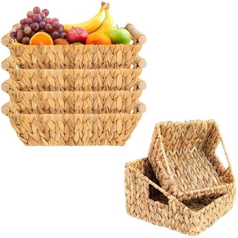 OEHID Wicker Storage Baskets for Organizing, 4 Pack Small Baskets Wicker Storage Baskets + 2 Pack Small Wicker Basket Pantry Basket for Storage Shelves Cover