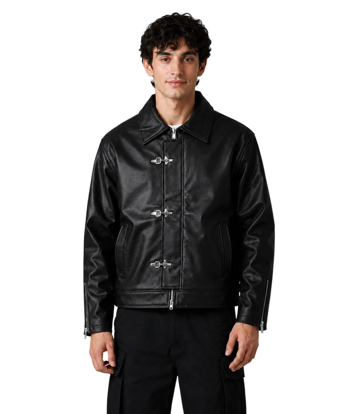 EXOTIX Men Burgundy Faux Leather Jacket - Image 1