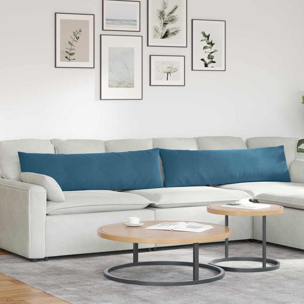 Sofakissen 2er Set Blau 145 x 40 x 20 cm, Dekokissen aus feinem Cordstoff für Couch und Bett, Längliche Couchkissen mit abnehmbarem Bezug und Reißverschluss